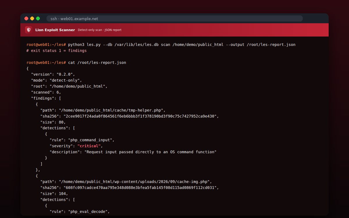 Lion Exploit Scanner — Σάρωση και αναφορά ευρημάτων