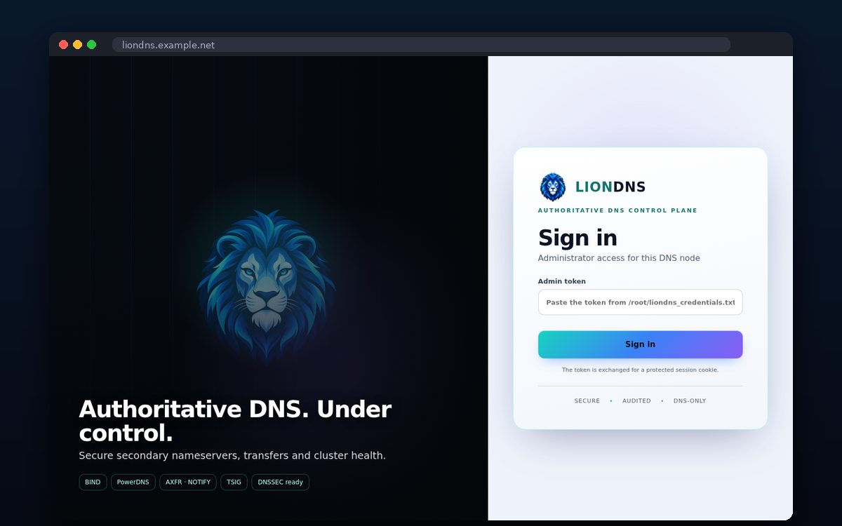 LionDNS — Σύνδεση στο control plane