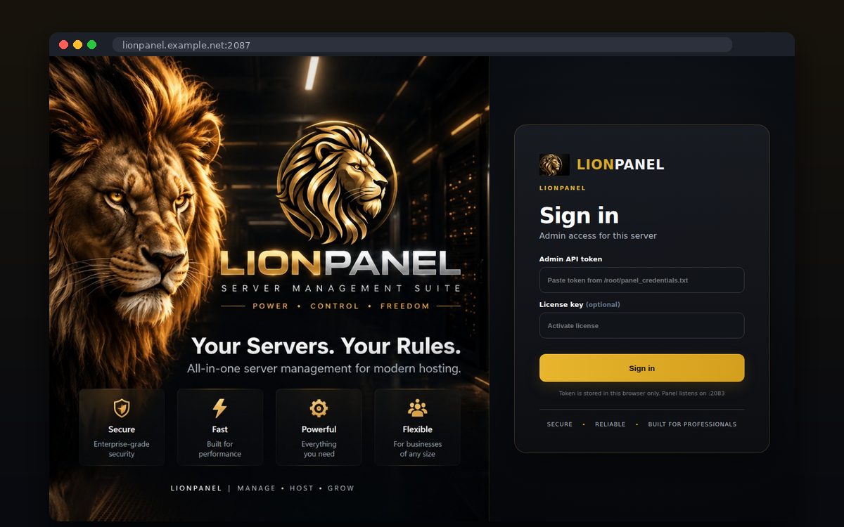 LionPanel — Σύνδεση διαχειριστή